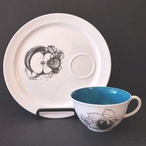 Susie Cooper Black Fruit Tea Cup and Snack Plate-Black Fruit - Strawberry